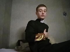 Handsome gay amateur priest with a huge cock masturbates and spanks his big ass and also shows his feet