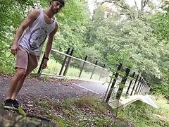 German boy naked outdoor cum shot on bridge jerk off