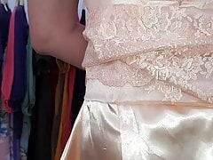 Cute crossdresser masturbating and cum wearing party dress