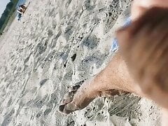 Flashing My cock on the beach and mastrubation