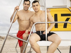 Beach-dwelling hunks Randy and Ayden fuck anally