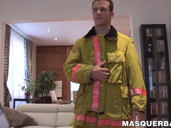 Hunky fireman slowly strips naked and wanks off his cock