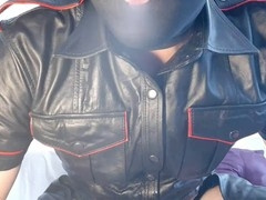 Red leather ass rides my cock