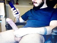 Bearded straight dude edging his huge hard mushroom cock