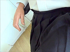 Crossdresser school dame Pleated mini-skirt and seockings