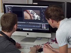 Office sex between young twinks James Lewis and Casper Ellis