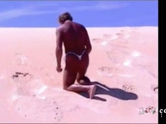 Beach Striptease: Tanned Hunk Bares All