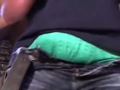 Pissing very tight jeans, while smoking