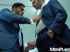Suited men Andy Star and Dario Beck rip their pants to anal plow