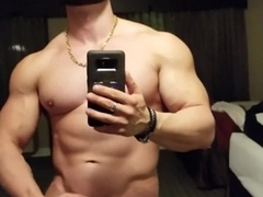 Giant beefy teddy blows a load in front of mirror