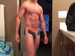 Buffed Step daddy jerks off in the bathroom