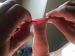 Three minutes of foreskin stretch in sunlight: phone