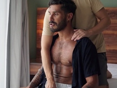 Hairy asshole, gay big thick dick, post orgasm handjob