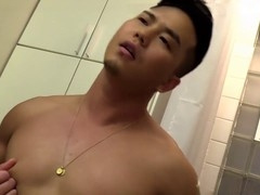 Douche, muscle jerk off, muscular asian