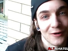 Punk rock amateur Kade solo jerking off and stuffing dildo