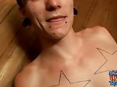 Straight dude with pierced nipples jacks off and cums