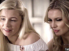 Busty stepmom shares boyfriend's cock with bisexual stepdaughter in wild threesome