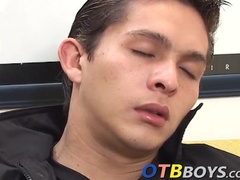 Hot twink working that big uncut cock of his until he jizzes