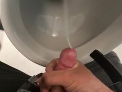 Handjob at work in public restrooms