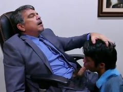 Youthful Asian twink George Duboiss expertly takes stepdad Mike's big man rod