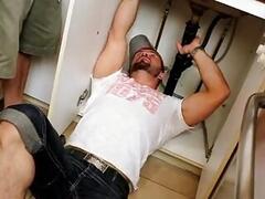 Plumber gets his cock sucked as payment