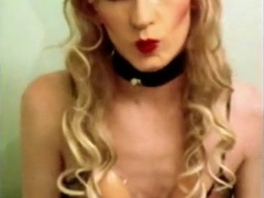 Sissy Bunny ears posing plays with black dildo 8