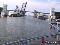 Gay couple toying and fucking bareback and creampie at sea