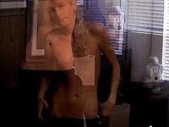 Cute blond twink vigorously tugs on his big hard cock