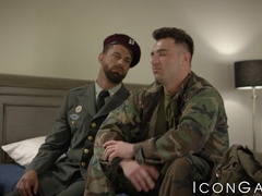 Michael Boston kneels and worships Alpha Wolfe muscled meat