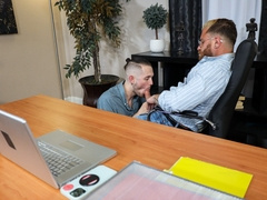 Alluring boy gets ass fucked over the desk by his big stepdad