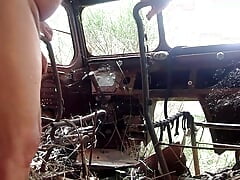 hard nipples stretching outdoor in a deleric truk