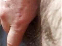 Mature Man Rubbing his Small Hairy Chubby Cock