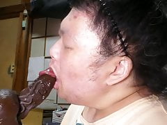 Fat bitch pig Shino blows chubby cock dildo