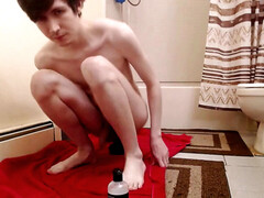 Twink Boy Pees A explosion While riding A phat Dildo