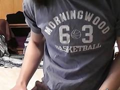 Young man jerking off wildly before releasing cum loads