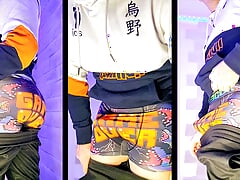 boy in tracksuit shows his underwear 🥵