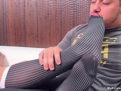 Beefy wolf comes home to receive adore in sundress socks