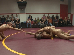 Muscular males share rough anal orgy in the ring during championship