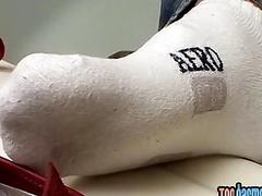 Gay guy massages his feet and masturbates in a jacuzzi