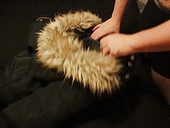 Topshop Navy Fur Hood Puffer Jacket Wank and Cumshot