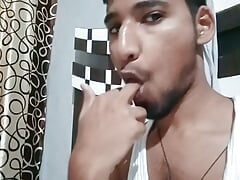 Handsome hot sexy man cock finger play