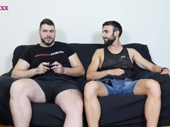 Hetero buddies betting on the playstation