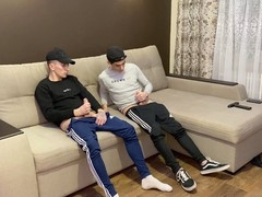 Two guys getting off before swapping some oral fun