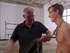 youthfull tatted homo tied up for BDSM torture by tormentor