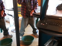 Piss (& foreskin play) in front two mirrors #8