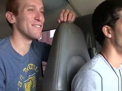 Raunchy cock riding with 2 lusty homosexual hunks at the car park
