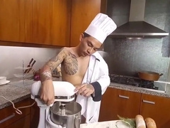 Atila Rub His Dick In Bread And Omelets, Cum His Load Into Coffee For Himself To Drink