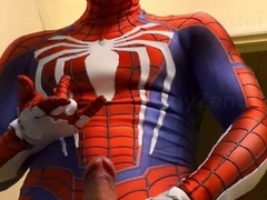 spiderman wank off and spunk in ps4 replica suit