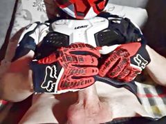 Motocross outfit guy wanks his hard cock