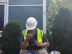 Construction dad after a long,  hot day working